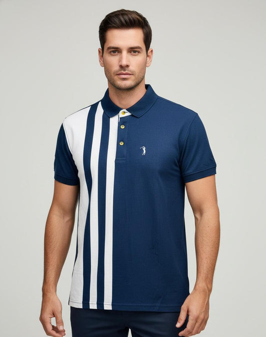 Polo Aleatory Original Listrada - Azul Marinho E Branca