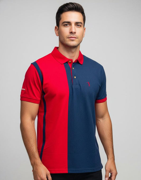 Camisa Polo Aleatory Listrada Defend - Vermelho e Azul