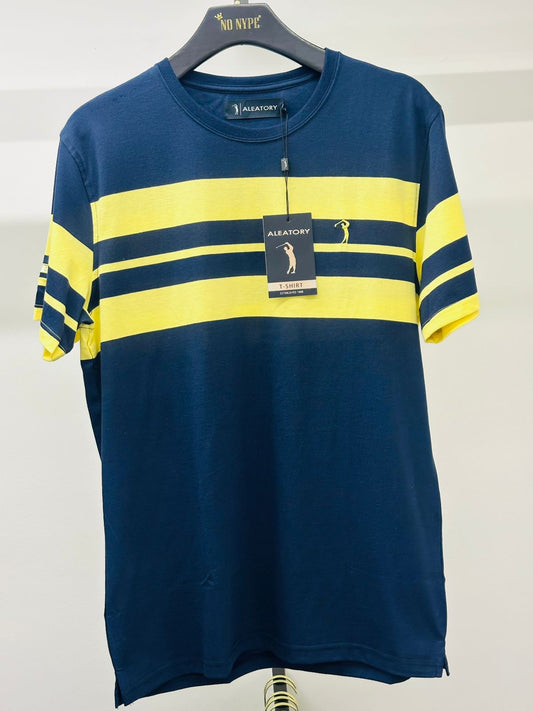 Camiseta Listrada Aleatory Braid  - Marinho e Amarelo