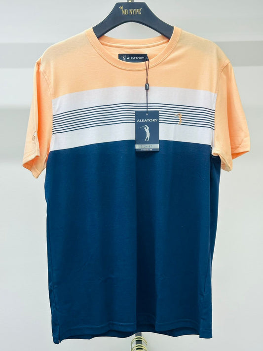 Camiseta Listrada Aleatory Mize  - Marinho e Salmão